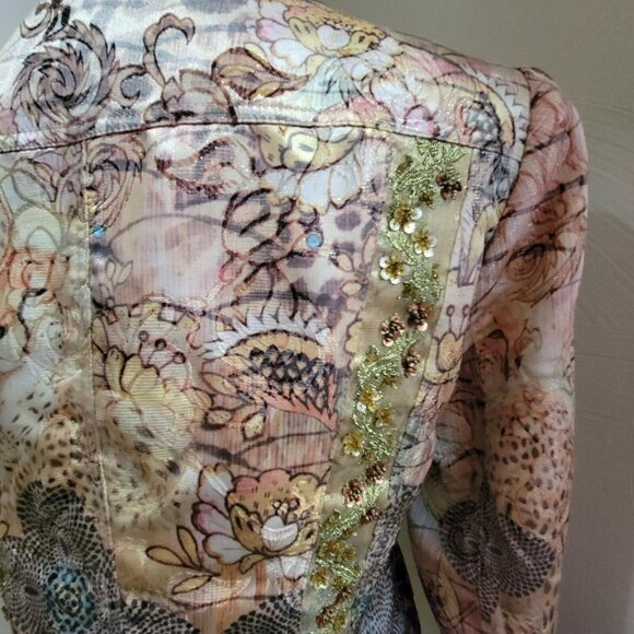 Boho Chic Size 8 Jacket Tan Brown Silk Sequin Jacket Lined Cheetah - Picture 8 of 12